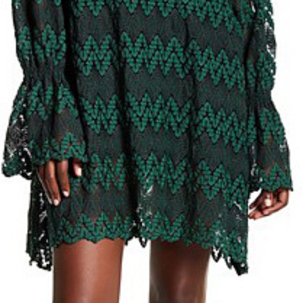 Free People Simone Mock Neck Lace Green Dress - Picture 3 of 5